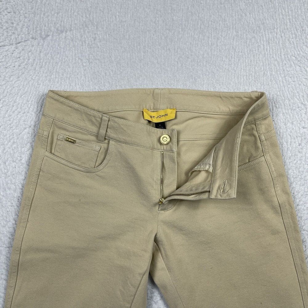St‎ John Jeans Womens 2 Tan Khaki Denim Boot Cut Casual Bling Career Workwear - Picture 12 of 16